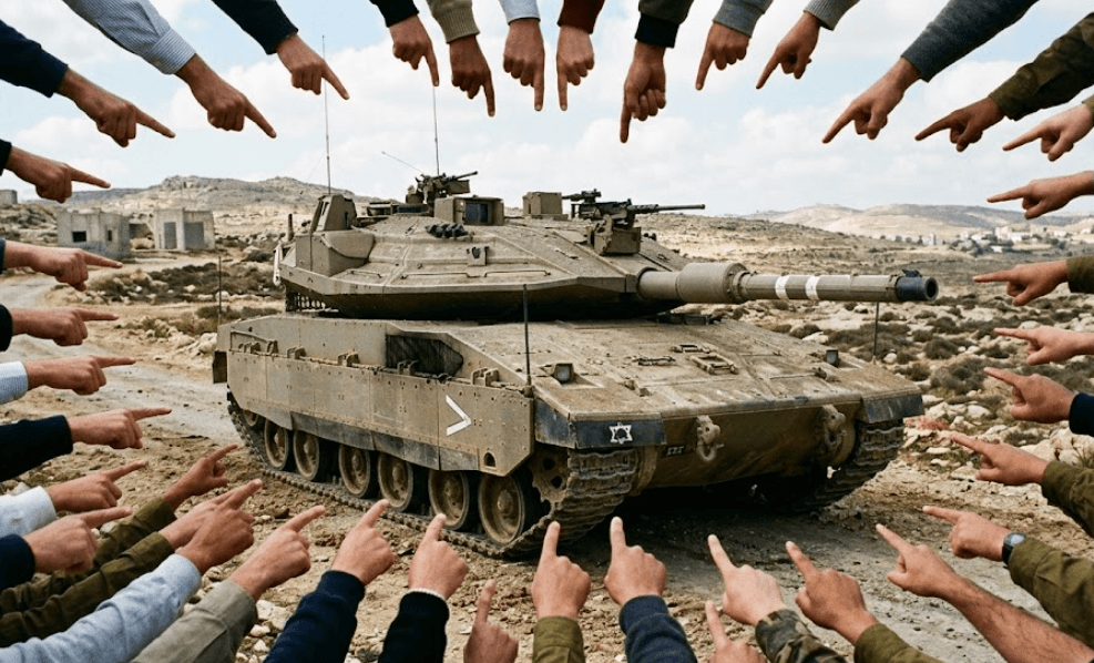 char d'assaut pointé du doigt