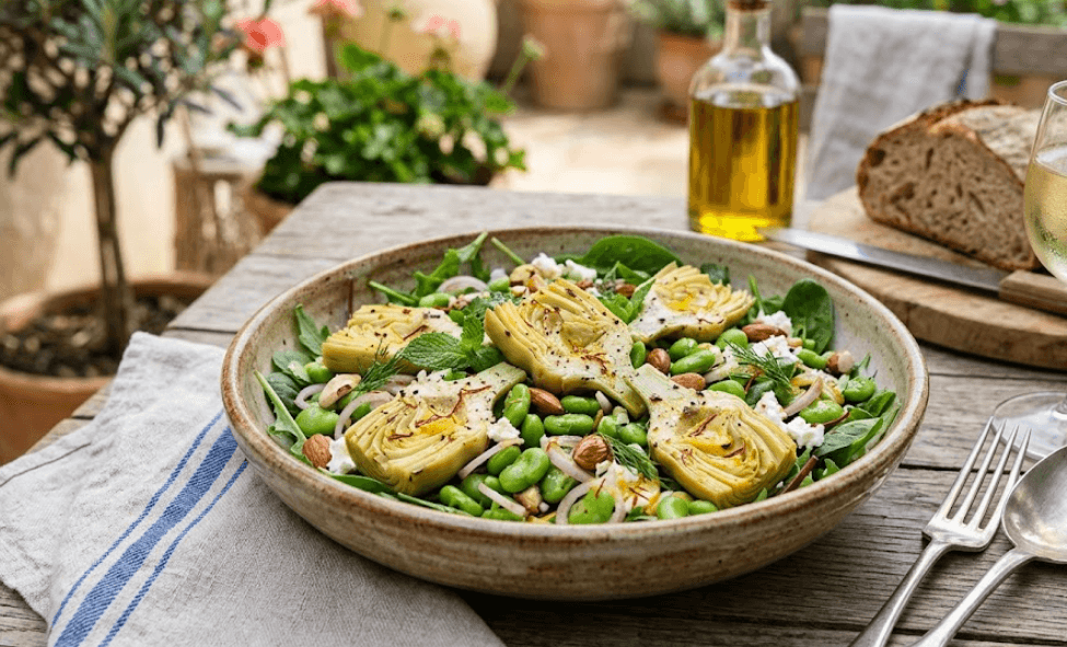 Salade artichaut fève échalote